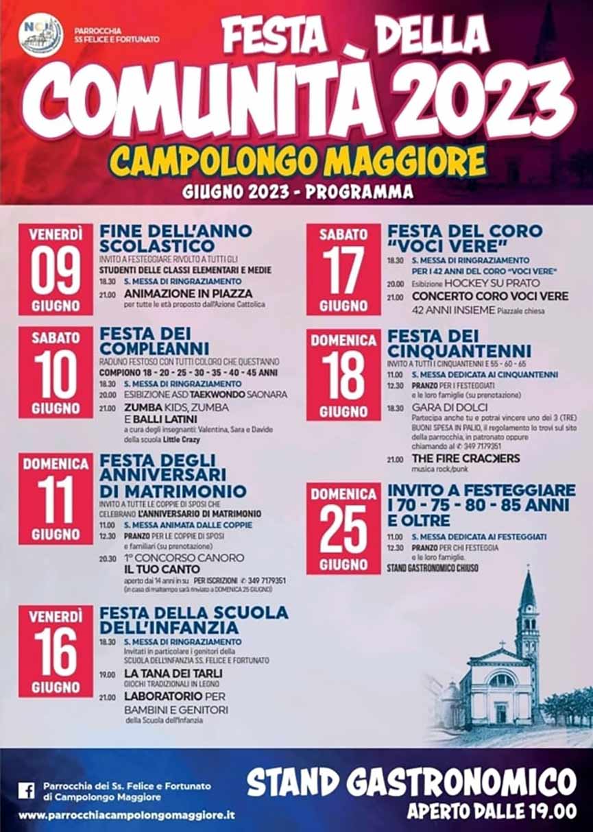 Programma Festa della Comunit� di Campolongo Maggiore