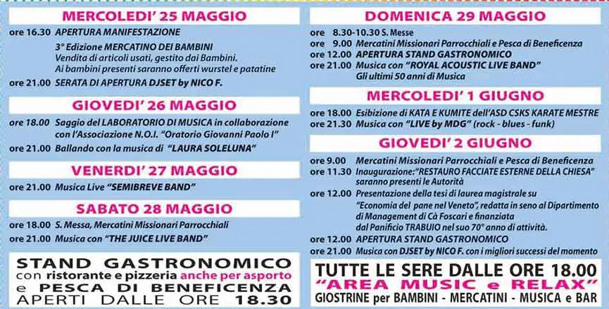 Programma eventi della Festa di Maggio Venezia