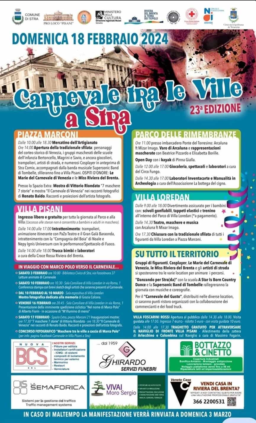 Programma della Carnevale tra le Ville a Strà di Bojon